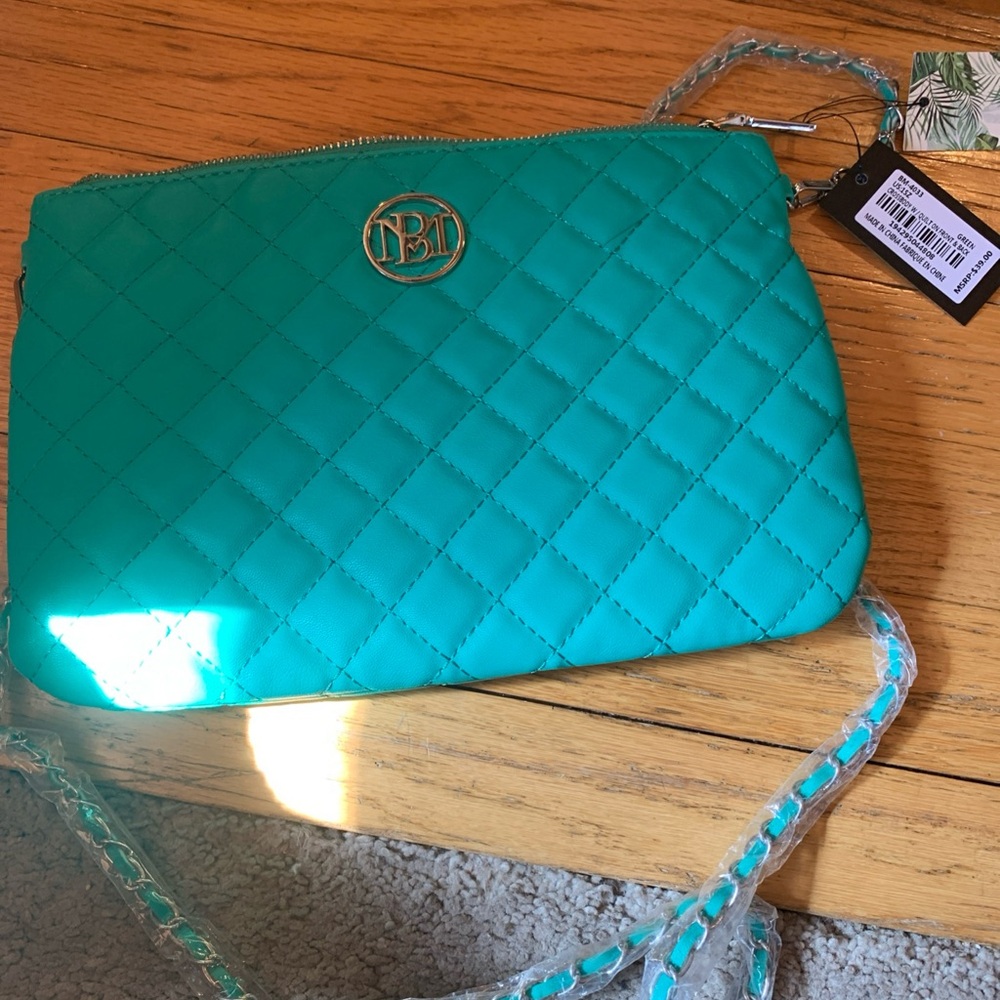 Mishka Blue Quilted Crossbody Bag with Gold Accent